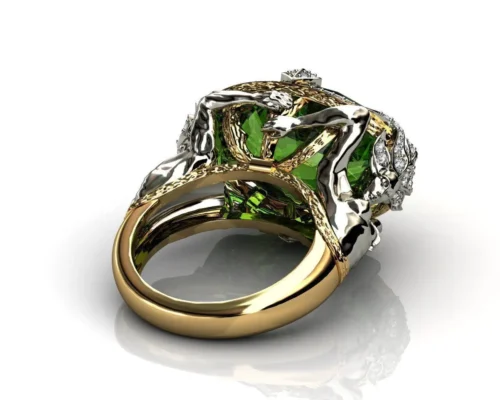 14K Yellow Gold Natural Emerald Gemstone Ring Jewellery 14K Gold Jade Ring