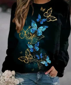 Casual Butterfly Round Neck Long