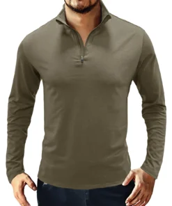 Men's Casual Zipper  V Neck Long  Cotton