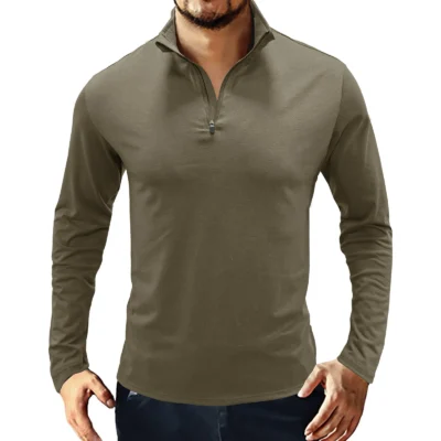Men's Casual Zipper  V Neck Long  Cotton