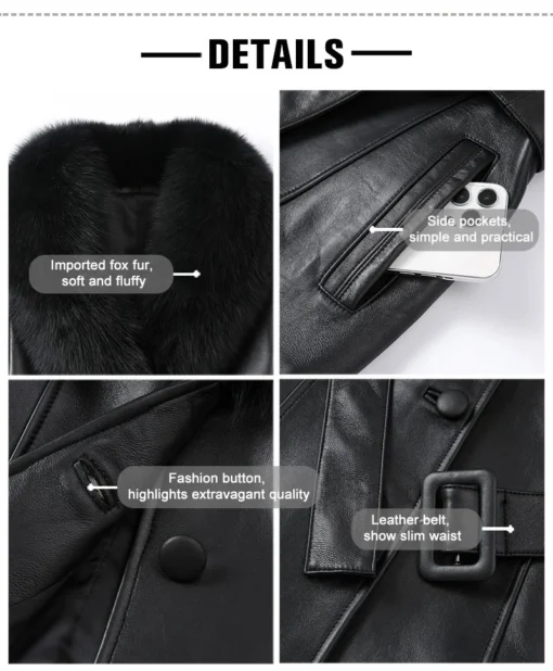 Leather Fur Coat Women Jacket Cuffs - Image 2