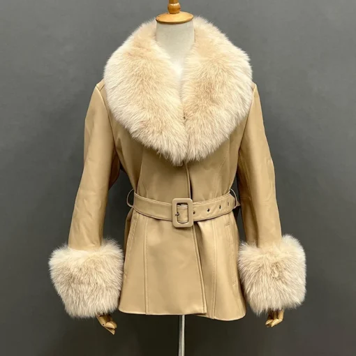 Leather Fur Coat Women Jacket Cuffs - Image 4