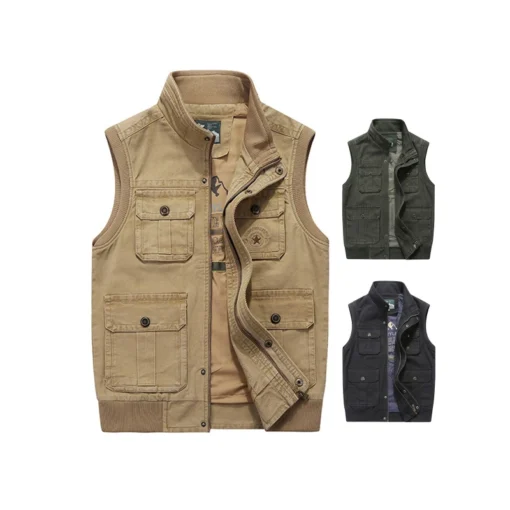 Utility Multiple Pockets Colorblock Waistcoat Plus Size - Image 5