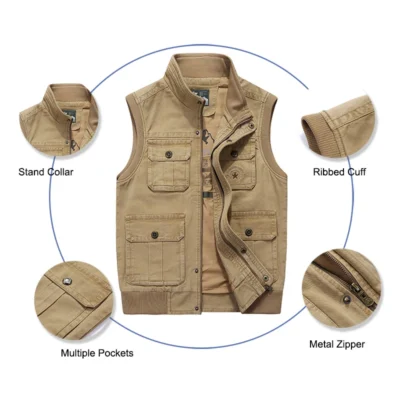 Utility Multiple Pockets Colorblock Waistcoat Plus Size