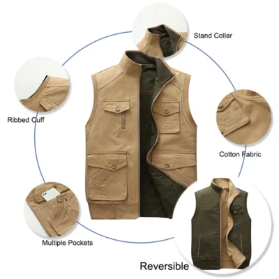 Reversible Outdoor Multiple Pockets Vest Jacket