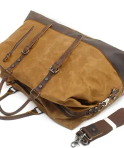 Alternative view of Large Zippered Cowhide Tote Duffle Bag Canvas