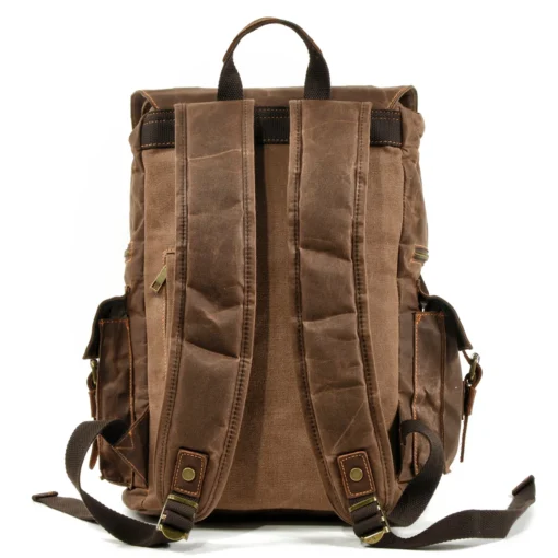 Large Capacity Vintage Backpack Oil Waxed Canvas - Image 2