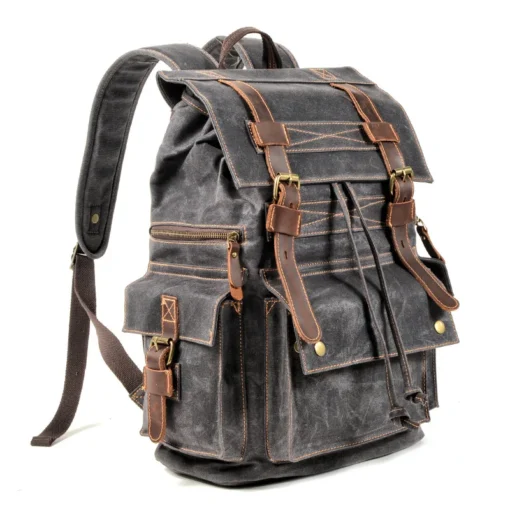 Large Capacity Vintage Backpack Oil Waxed Canvas - Image 3