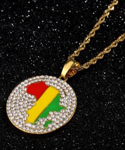 Africa Map Necklace Crystal Guinea Flag