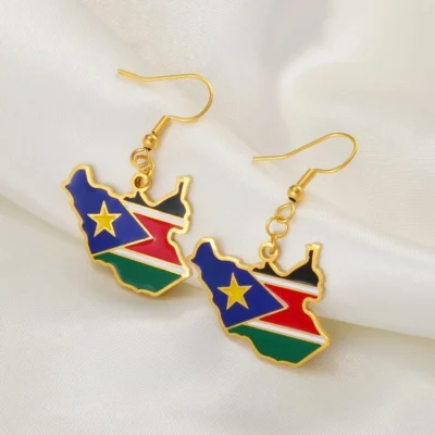 South Sudan Flag Earrings Map Earrings