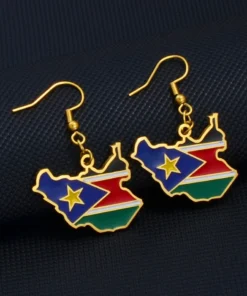 Alternative view of South Sudan Flag Earrings Map Earrings
