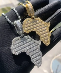 Micro Pave Rectangle Africa Map Necklace