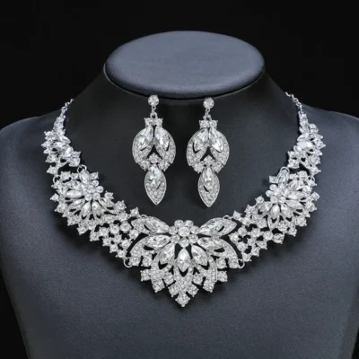 Top Quality Set Wedding Crystal Earrings Necklace Luxury