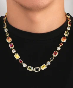 Sparkly Multi Gemstone Choker Chain 18K Real Gold